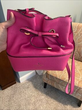kate spade Hot Pink Pebbled Leather Drawstring Bucket Bag